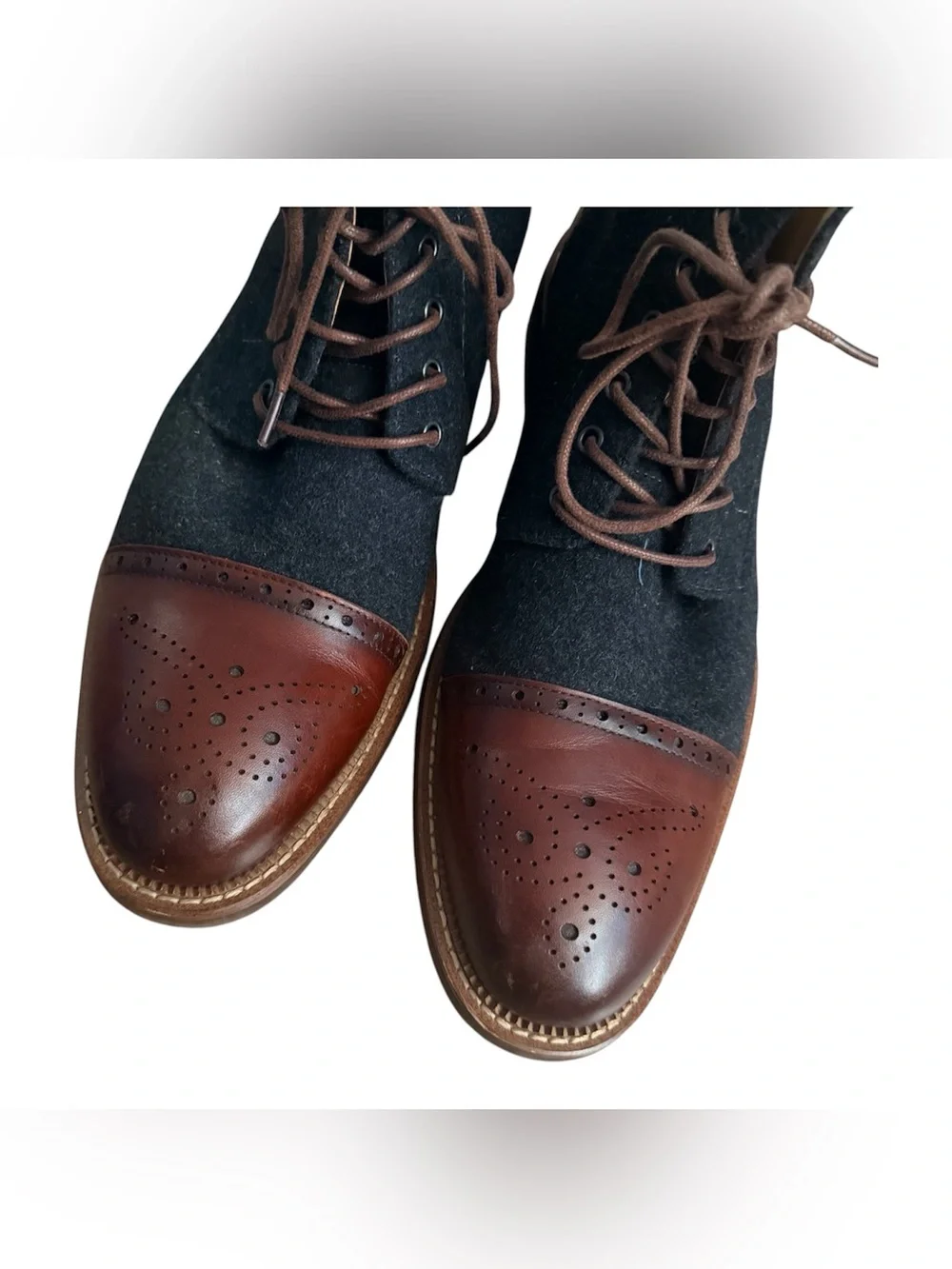 Joseph Abboud Charcoal Mahogany Lace Up Cap Toe Men's Ankle Boots Leather 12